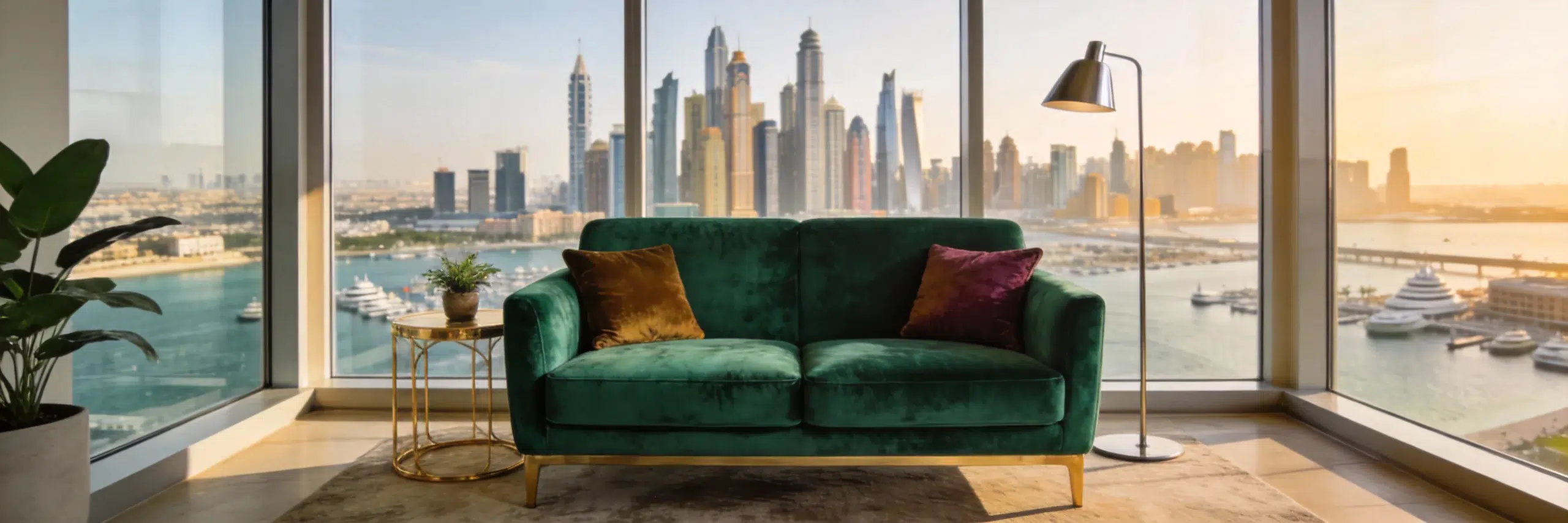 2-seater sofas Dubai - Luxury compact velvet loveseat in Marina apartment by Karnak Home