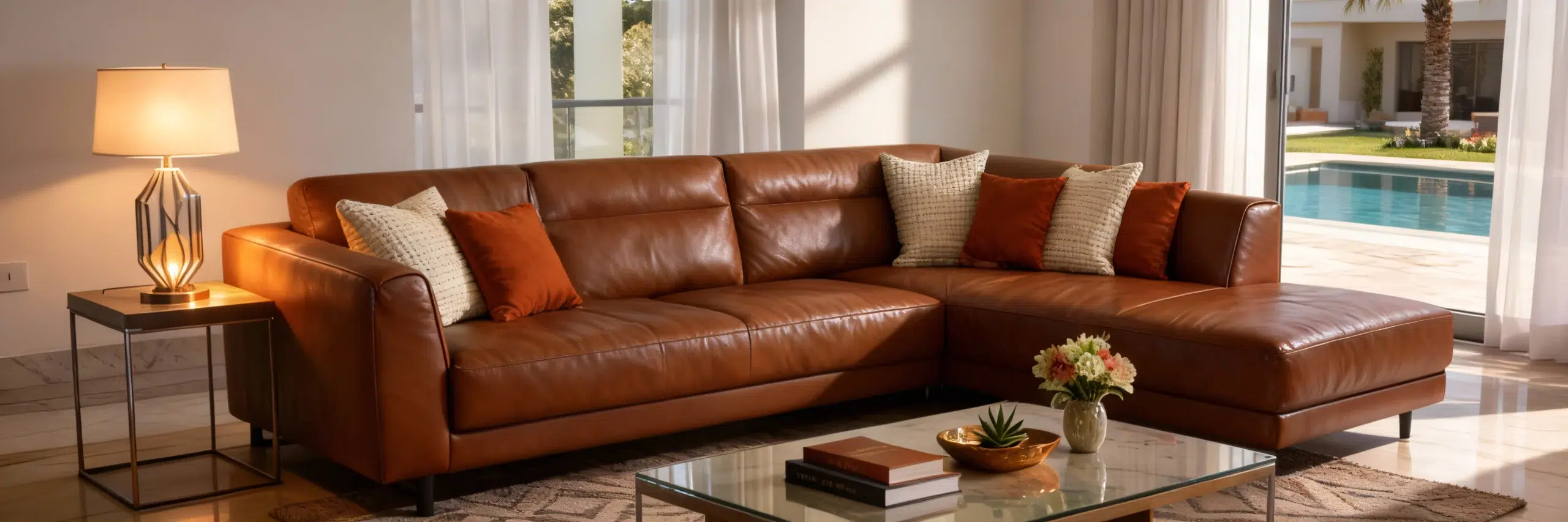 3-seater sofas UAE - Luxury L-shape family sectional in Dubai villa living room by Karnak Home