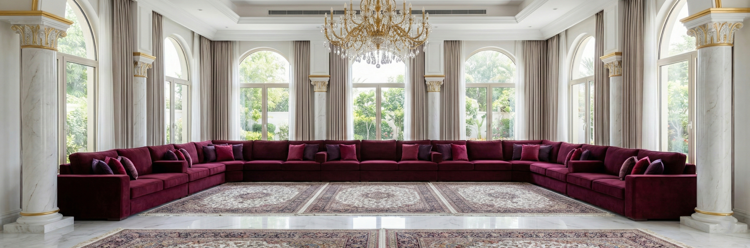 U-shape sectional sleeper sofa bed designs for UAE villa majlis and large-scale entertainment spaces