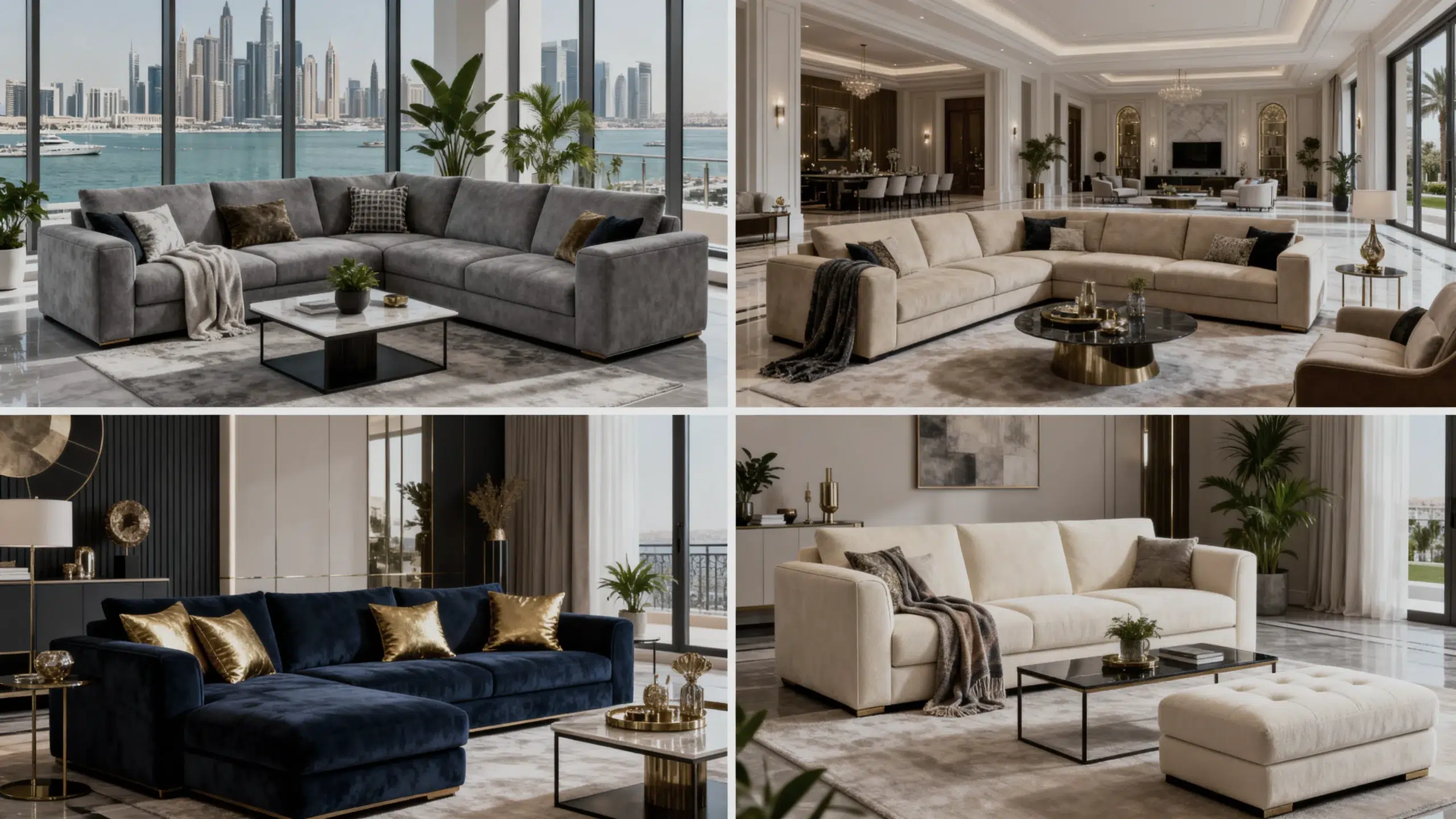 Custom sofa styles in Dubai - L-shaped sectionals, U-shaped designs, chaise sofas, bespoke living room furniture options at karnak home