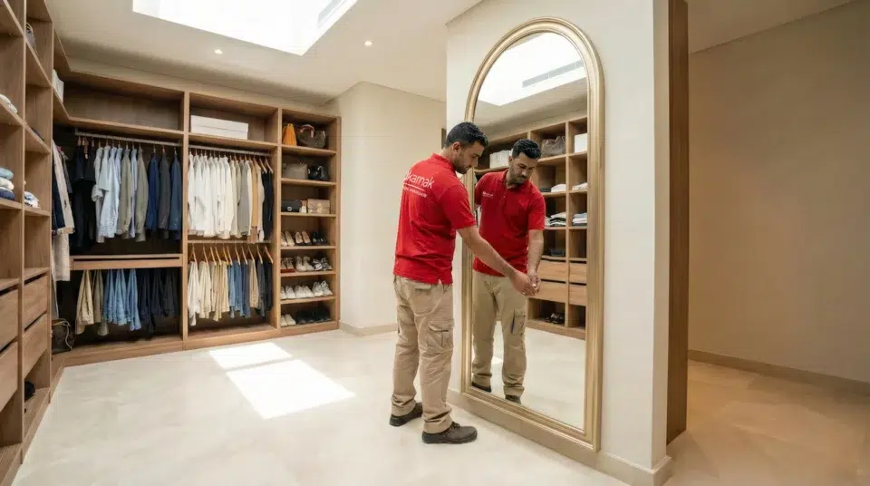 Professional installation of floor mirror UAE in Arabian Ranches villa