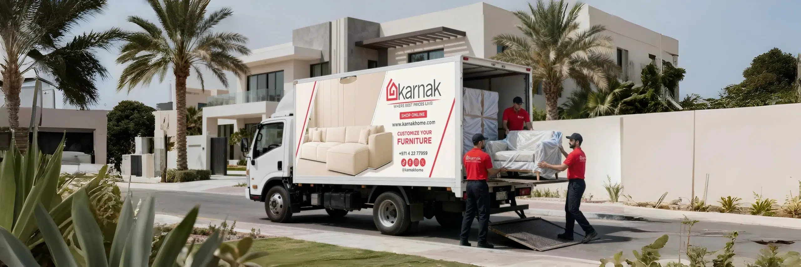 Karnak Home furniture delivery Dubai truck free delivery UAE service vehicle logistics