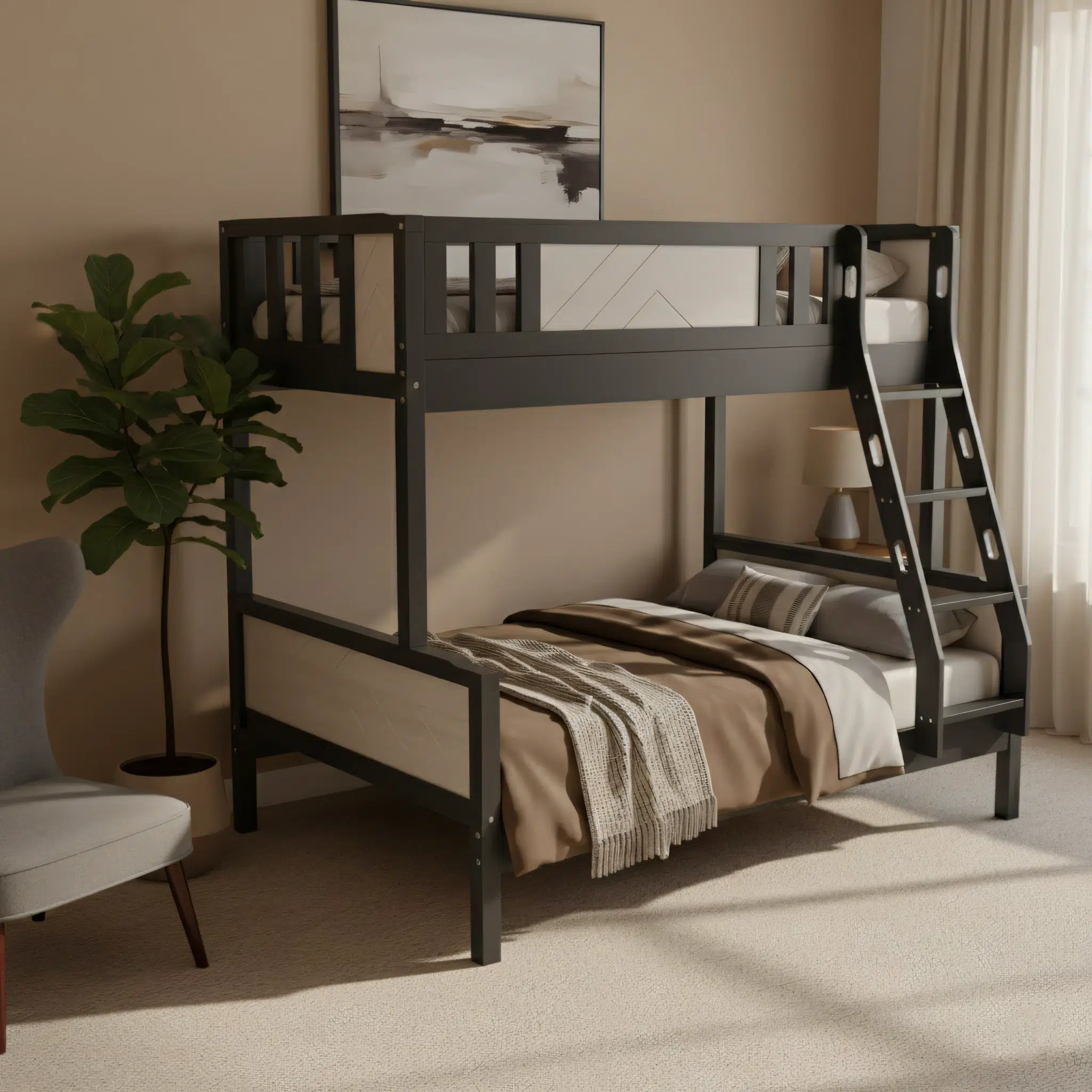 Noirvex Wooden Black Bunk Bed