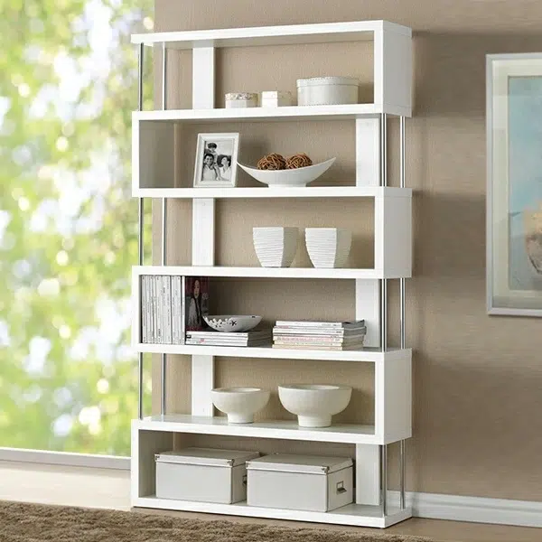 6 Tier White Bookcase