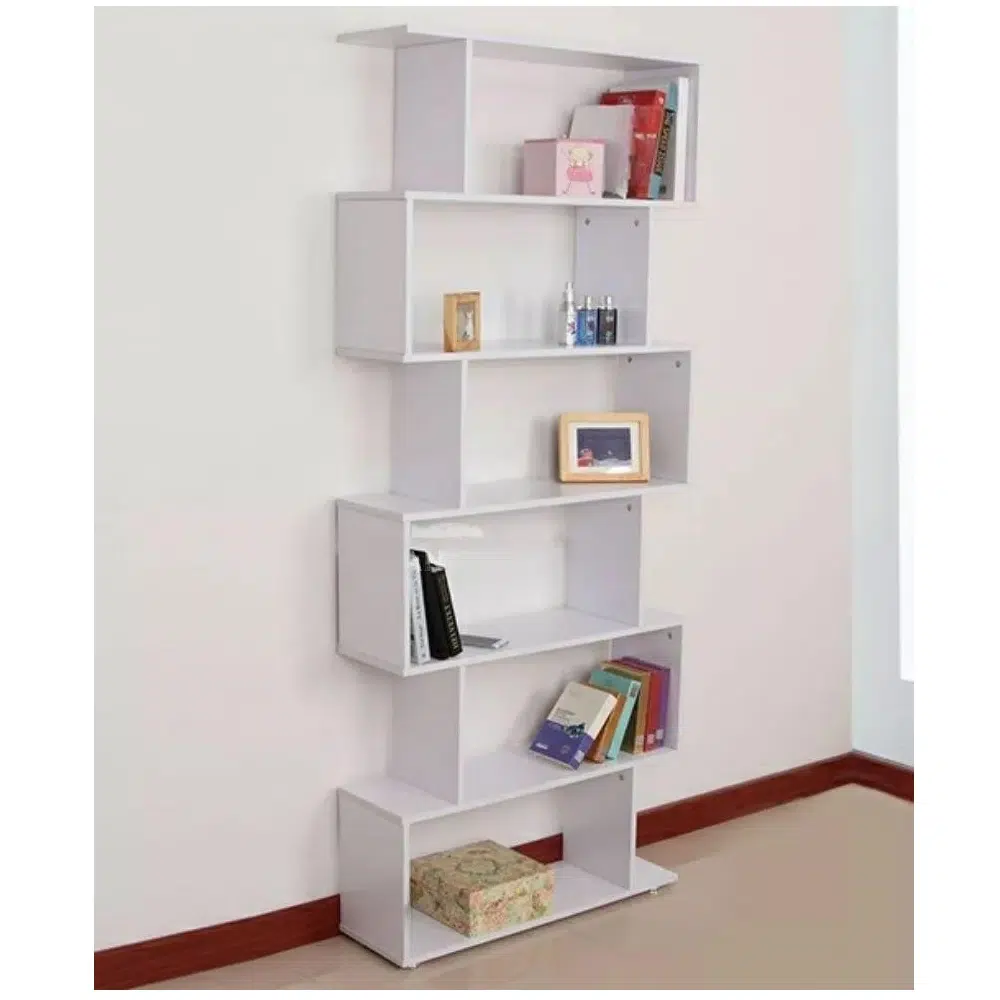 6 Tier White Bookcase
