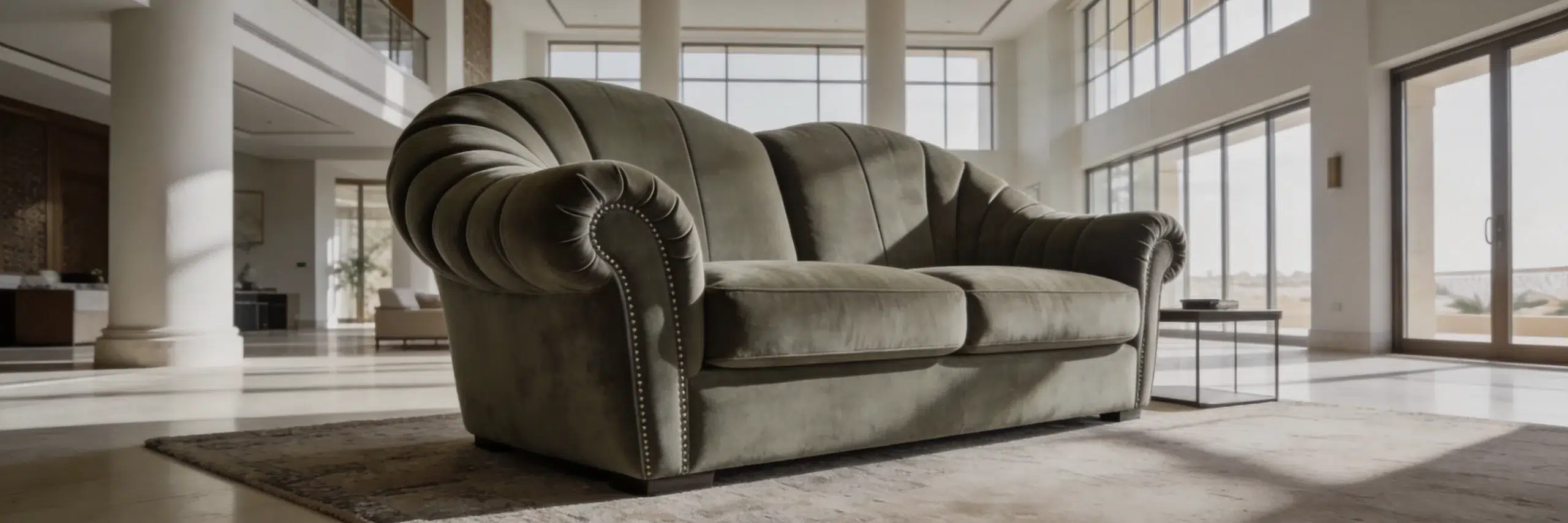 Flared 2-seater armchair with oversized dimensions, wide living room chair perfect for Dubai villas