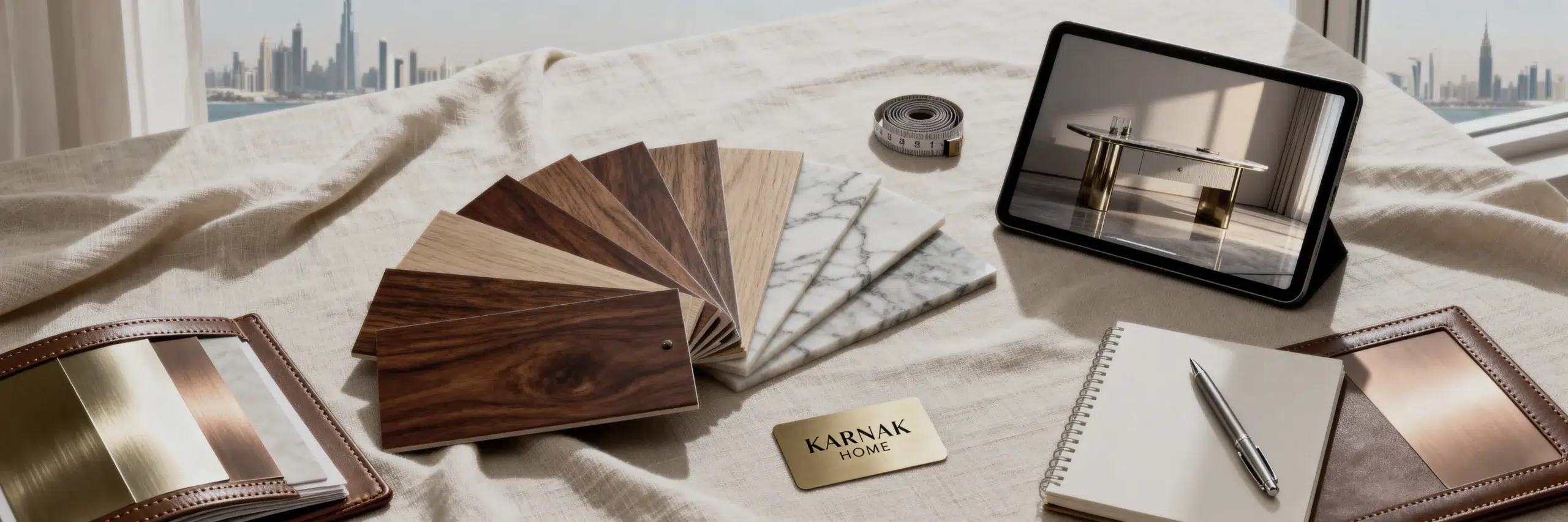 Karnak Home free home visit consultation materials swatches console table samples Dubai UAE service