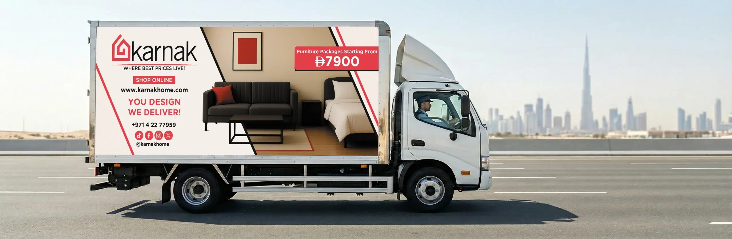 Karnak Home free delivery truck Dubai UAE mattress delivery service all Emirates coverage professional logistics