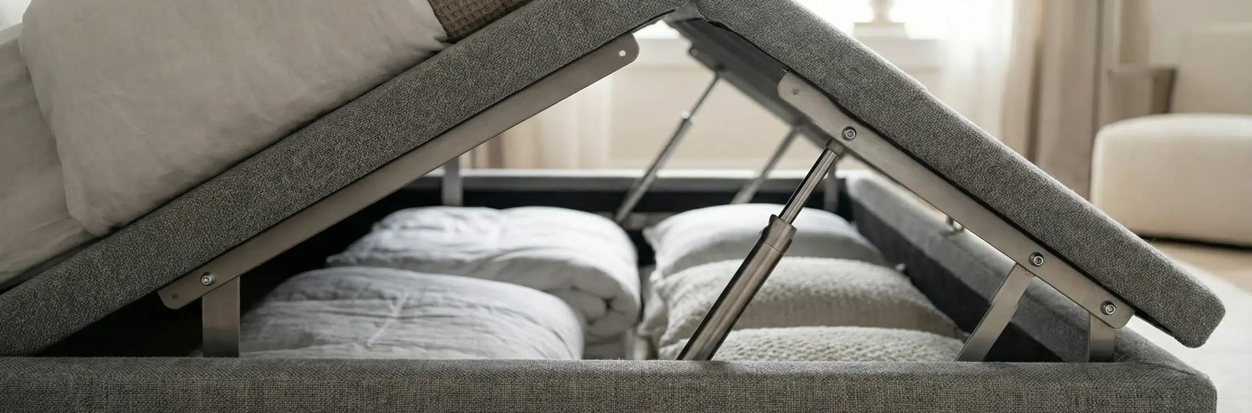 Karnak Home beds with storage hydraulic lift mechanism Dubai upholstered beds storage solution quality engineering UAE bedroom furniture