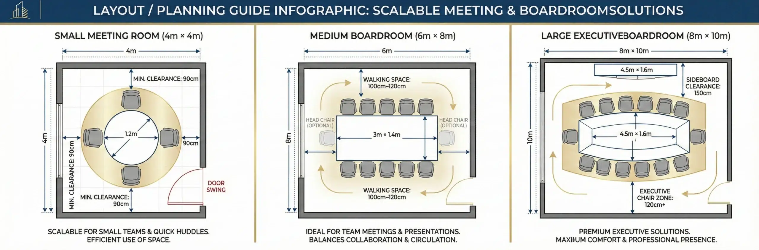 Karnak Home meeting room layout planning guide, conference table sizing dimensions UAE office furniture