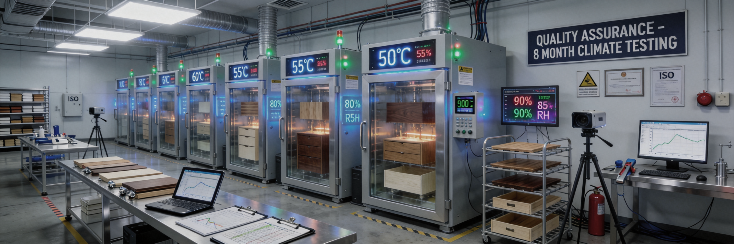 Karnak Home shoe cabinet climate testing UAE Dubai furniture quality assurance laboratory facility moisture resistance