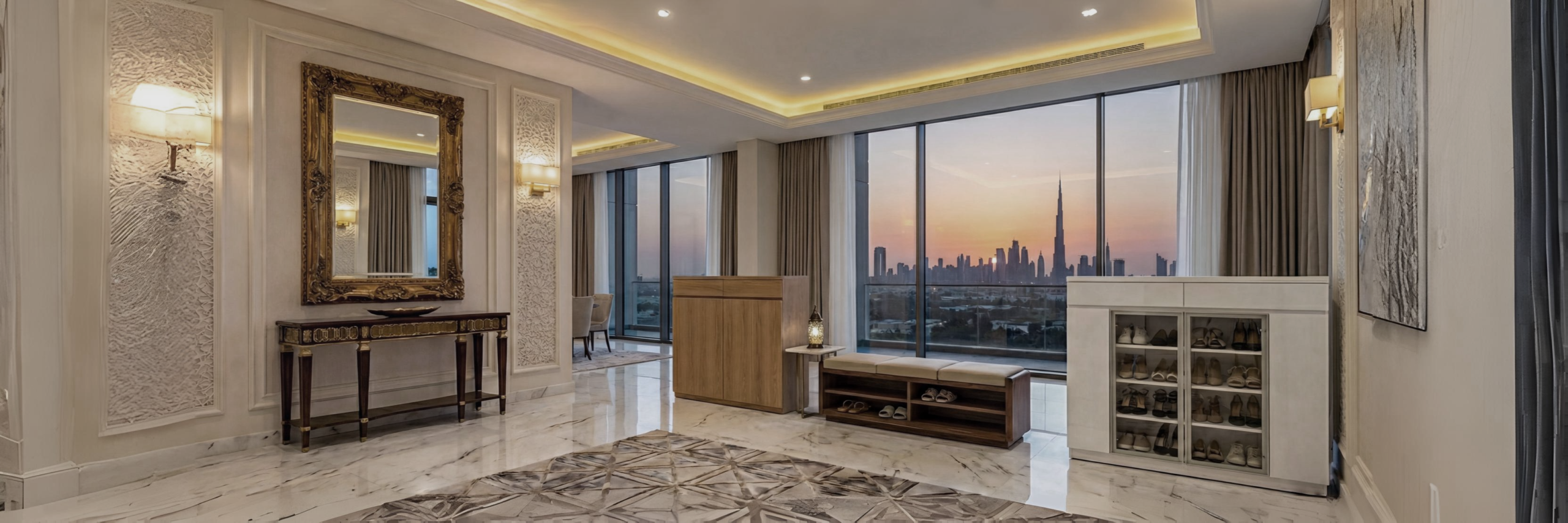 Karnak Home shoe racks Dubai entryway shoe storage wooden cabinet bench UAE collection luxury showroom