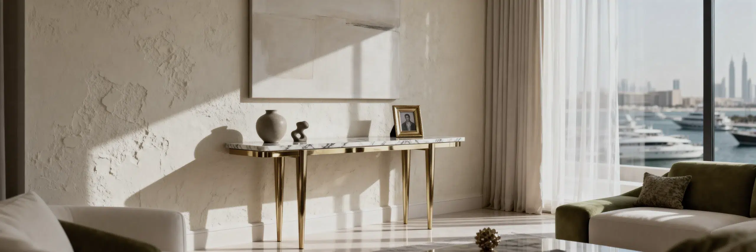 Karnak Home console table living room Dubai villa gold marble styled modern interior UAE decor