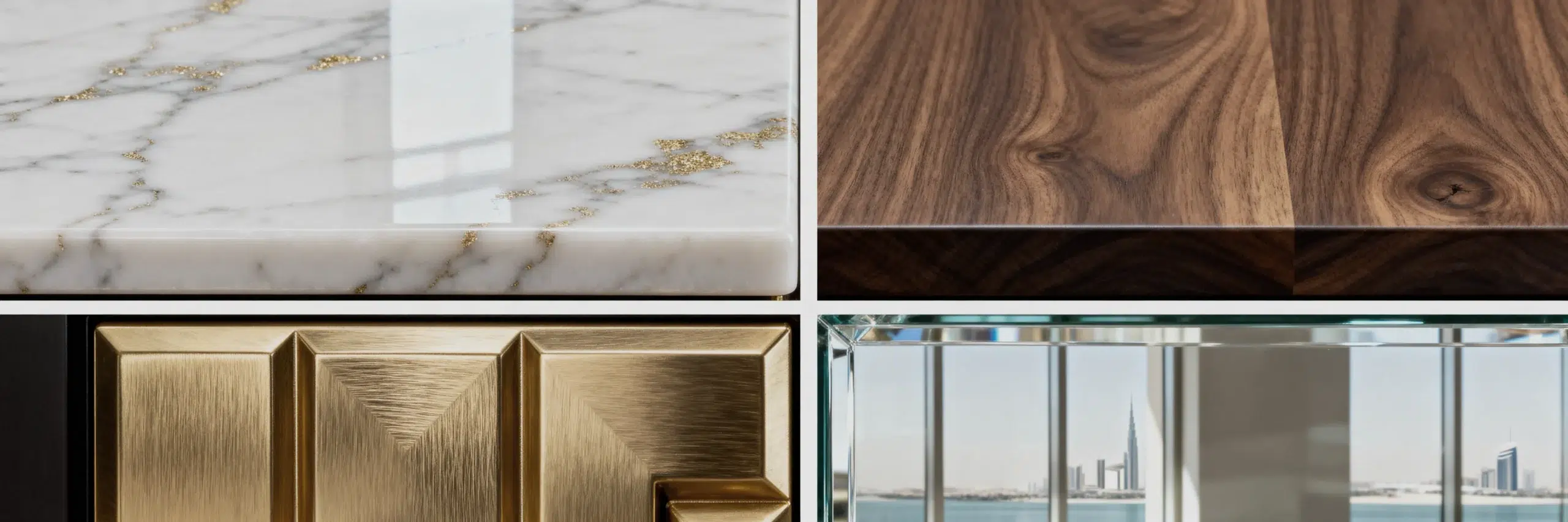 Karnak Home console table premium materials marble wood gold metal glass close-up quality Dubai UAE