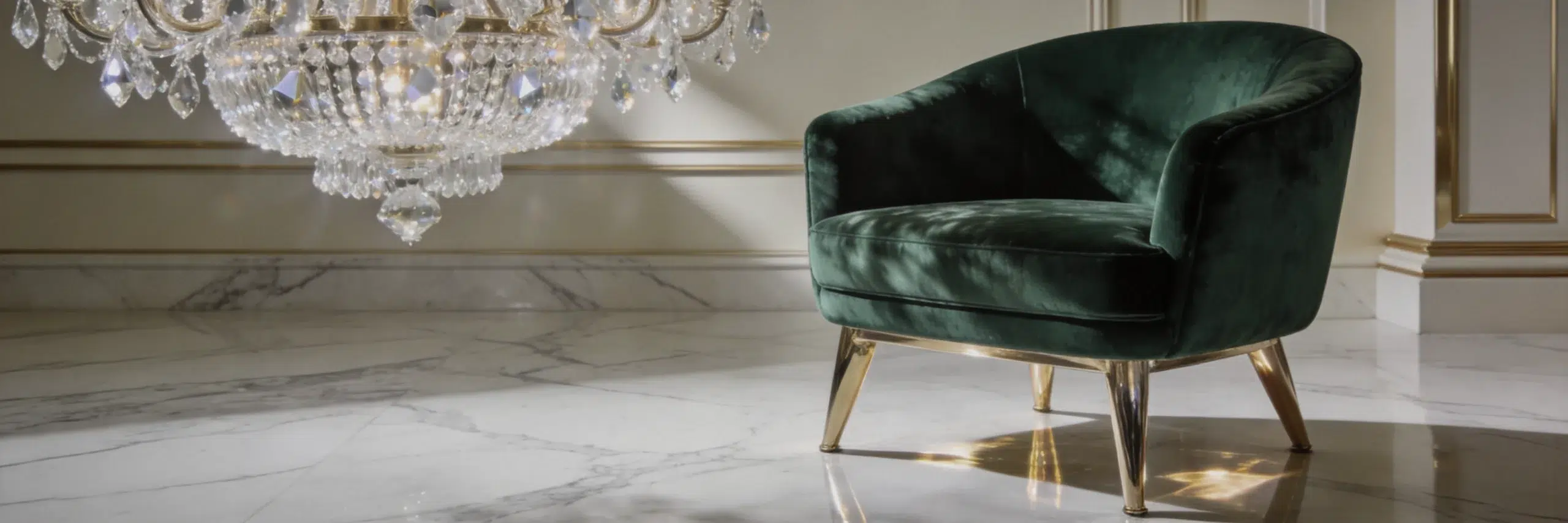 Nelux green velvet accent chair with gold metal legs, luxury armchair design for Dubai interiors