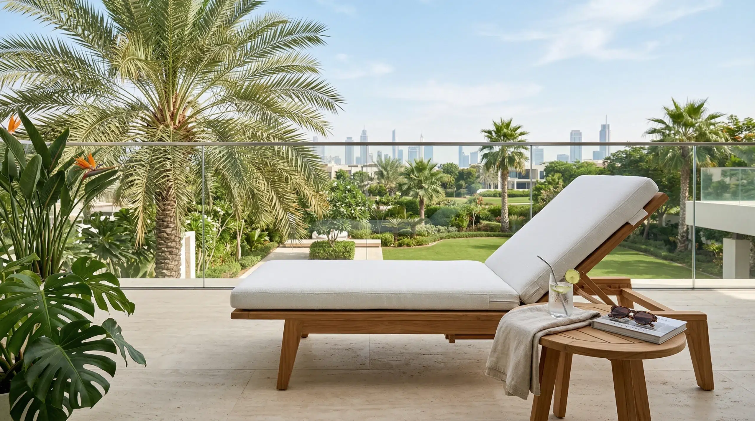 Outdoor sun lounger Dubai villa terrace garden Karnak Home