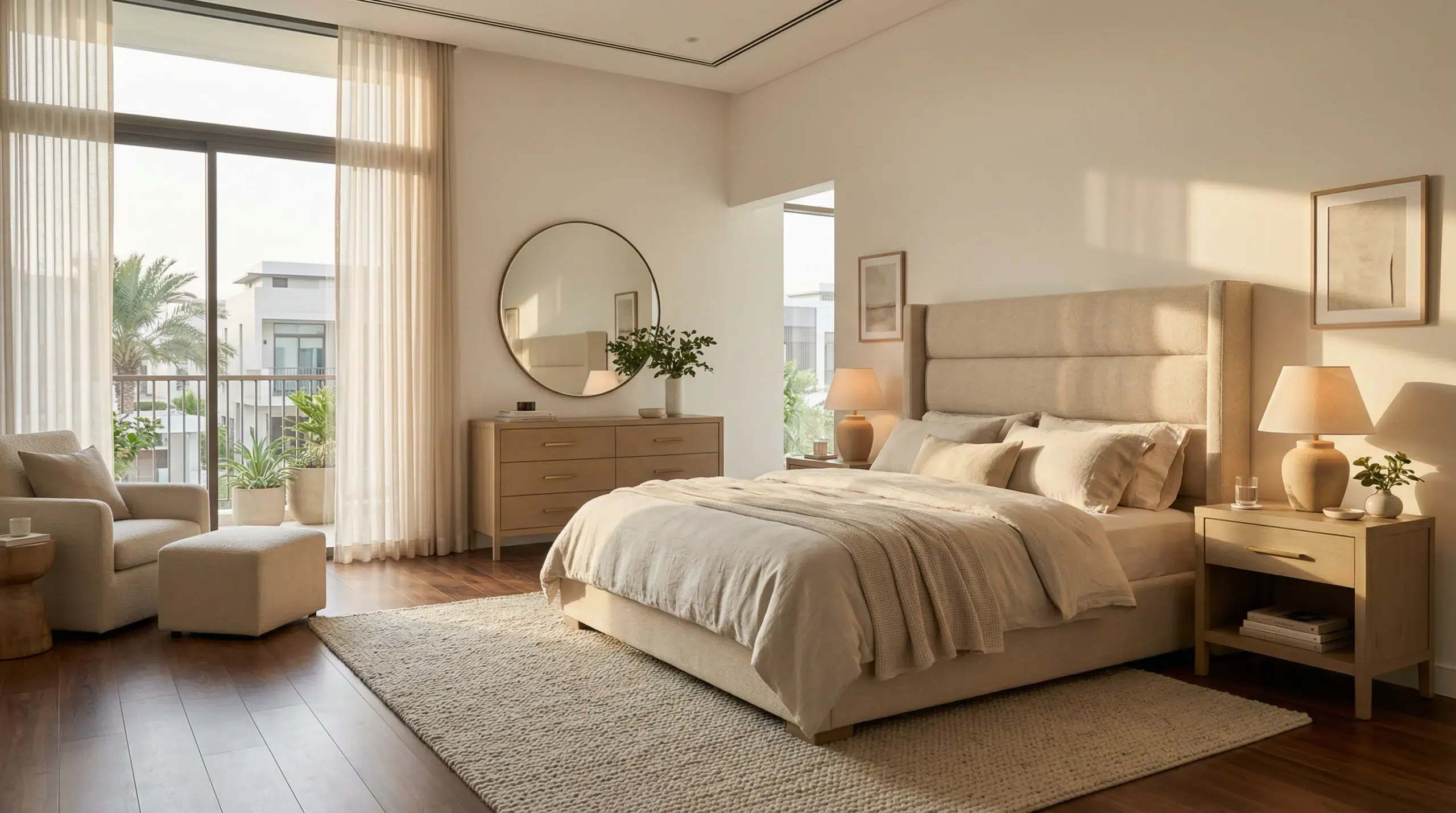 Luxury bedroom sets Dubai — five-piece king set in a modern UAE villa master bedroom