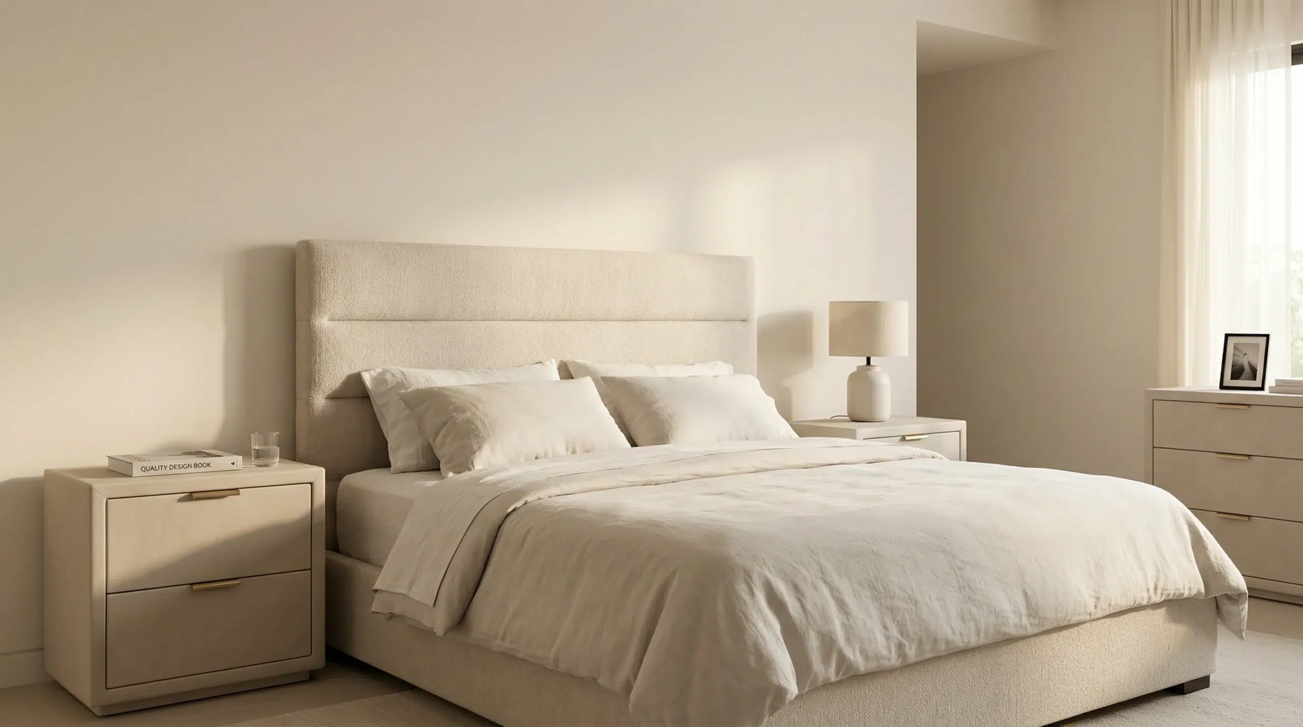 King bedroom sets Dubai — five-piece upholstered king set in a UAE villa master bedroom