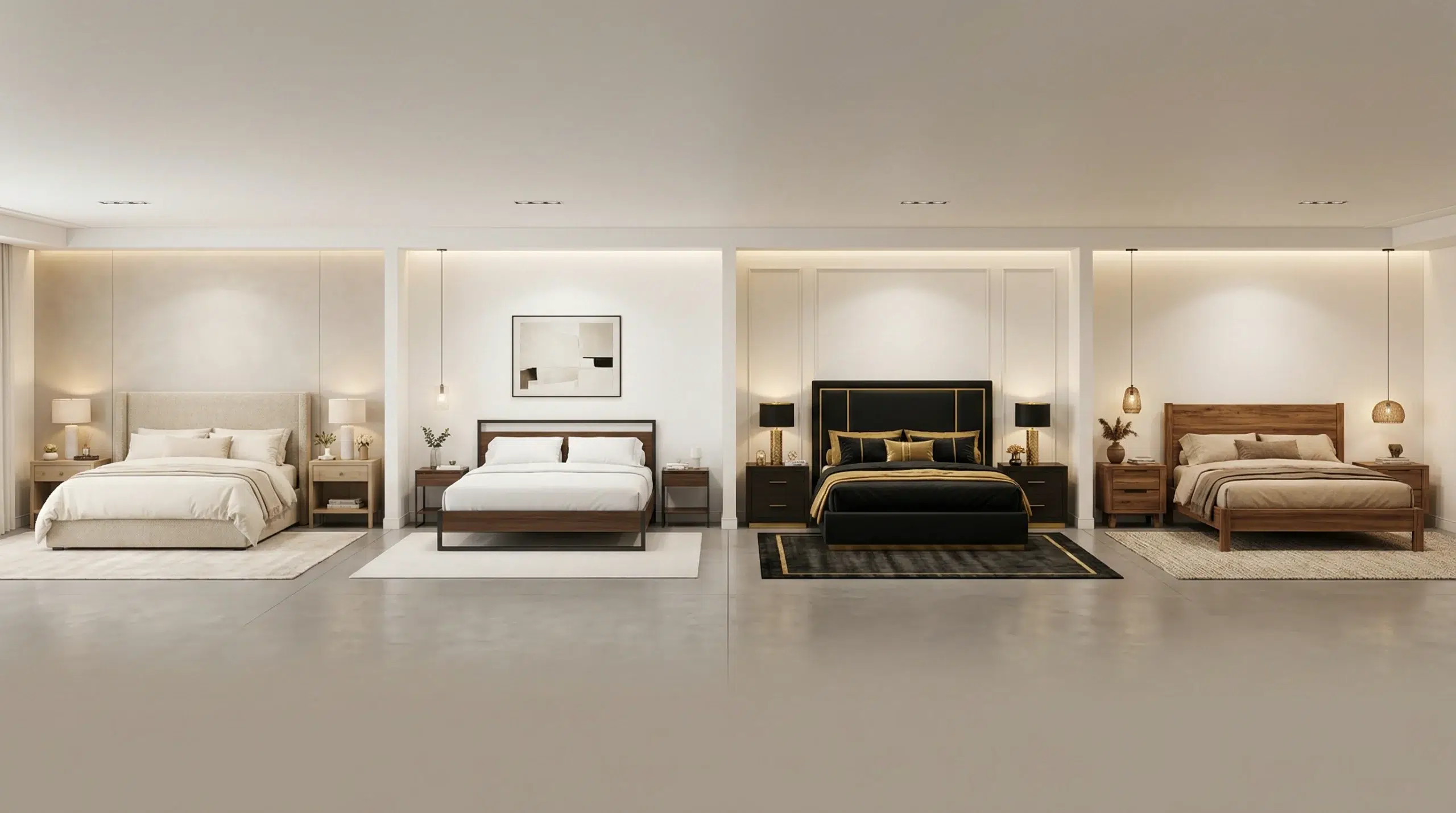 Bedroom sets Dubai — Karnak Home collection showcase of Verona, Nova, Lagoon and Acacia Walnut sets