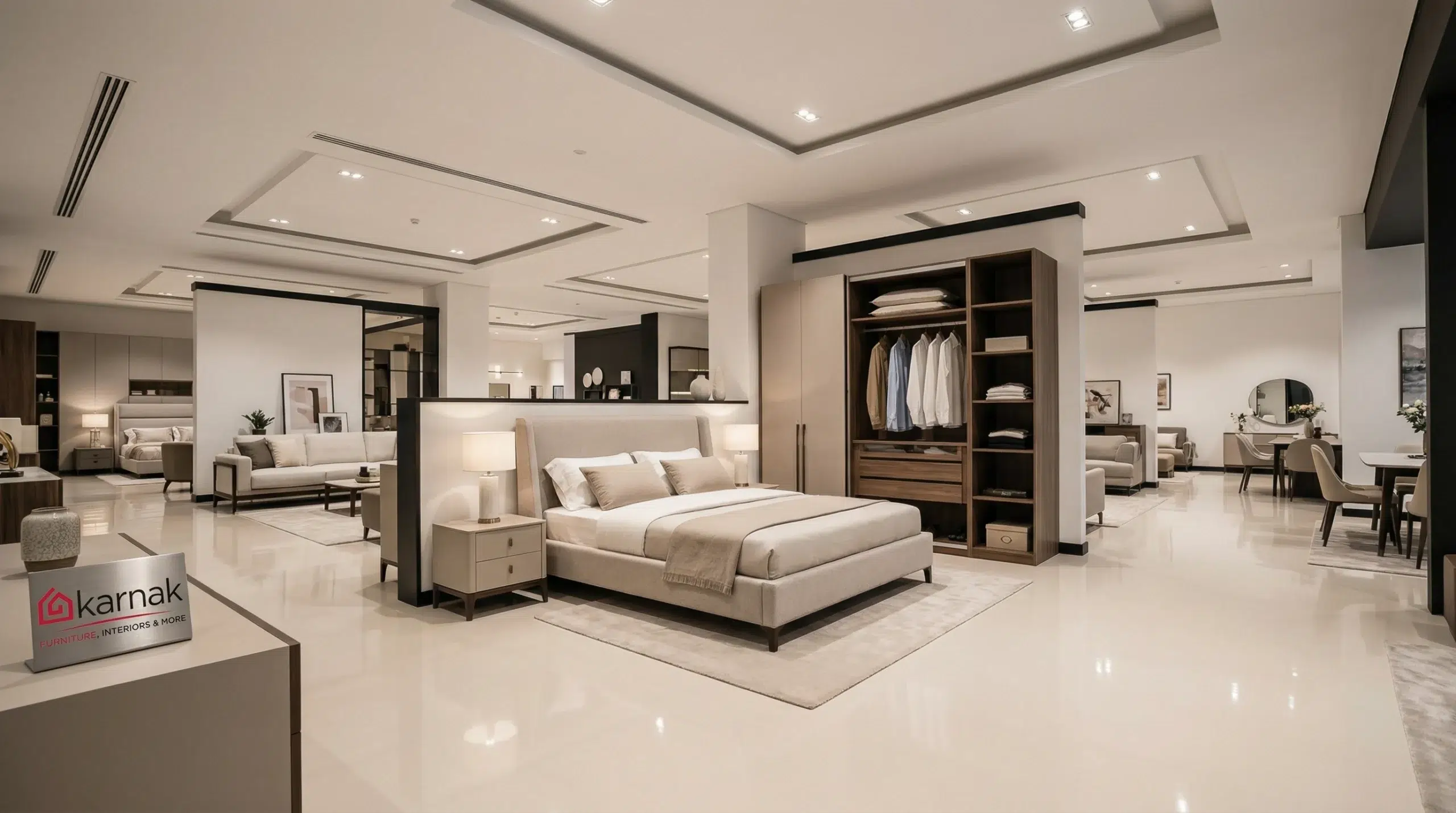 Karnak Home furniture showroom, Arjan Dubai bedroom furniture on display, consultant