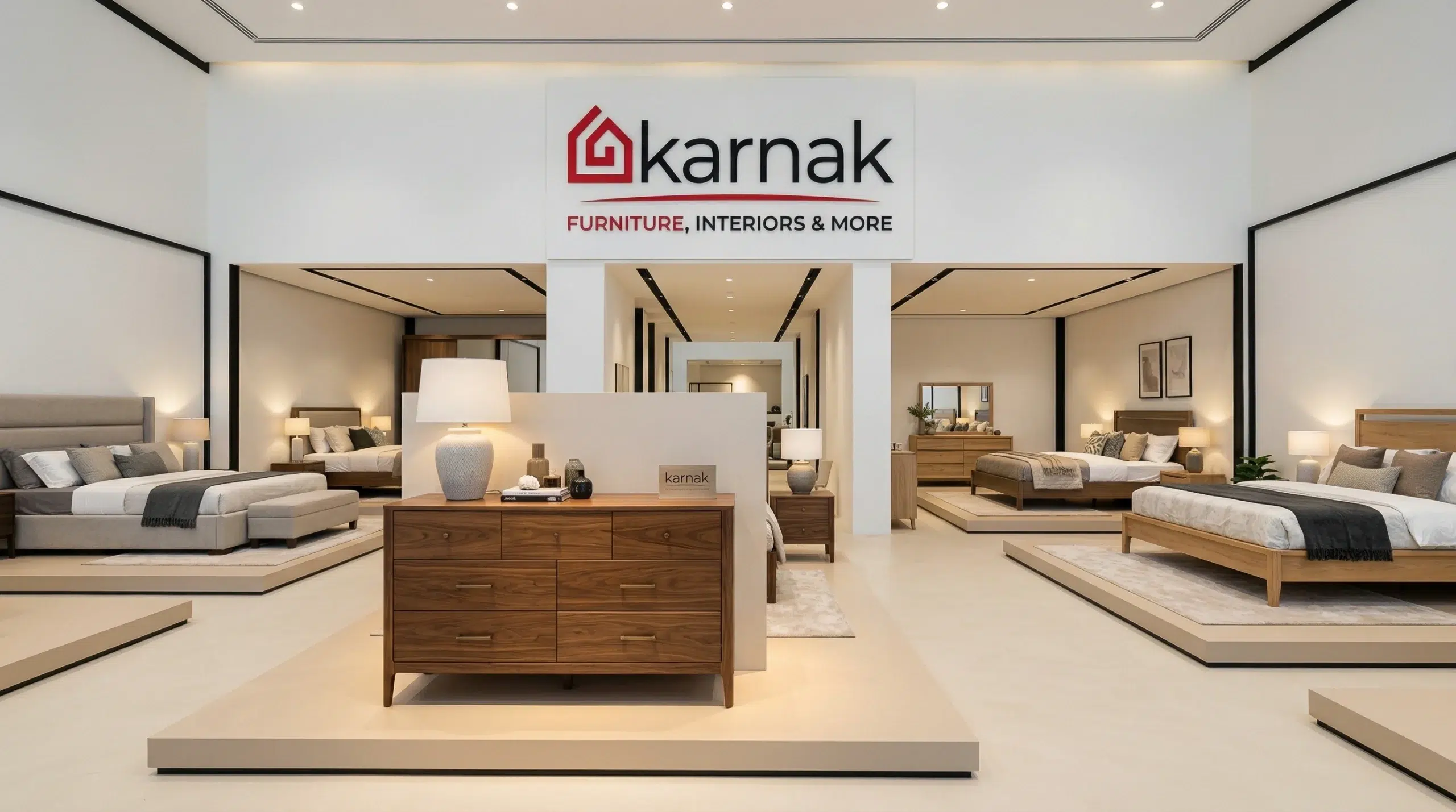 Karnak Home furniture showroom, Arjan Dubai bedroom sets on display, consultant