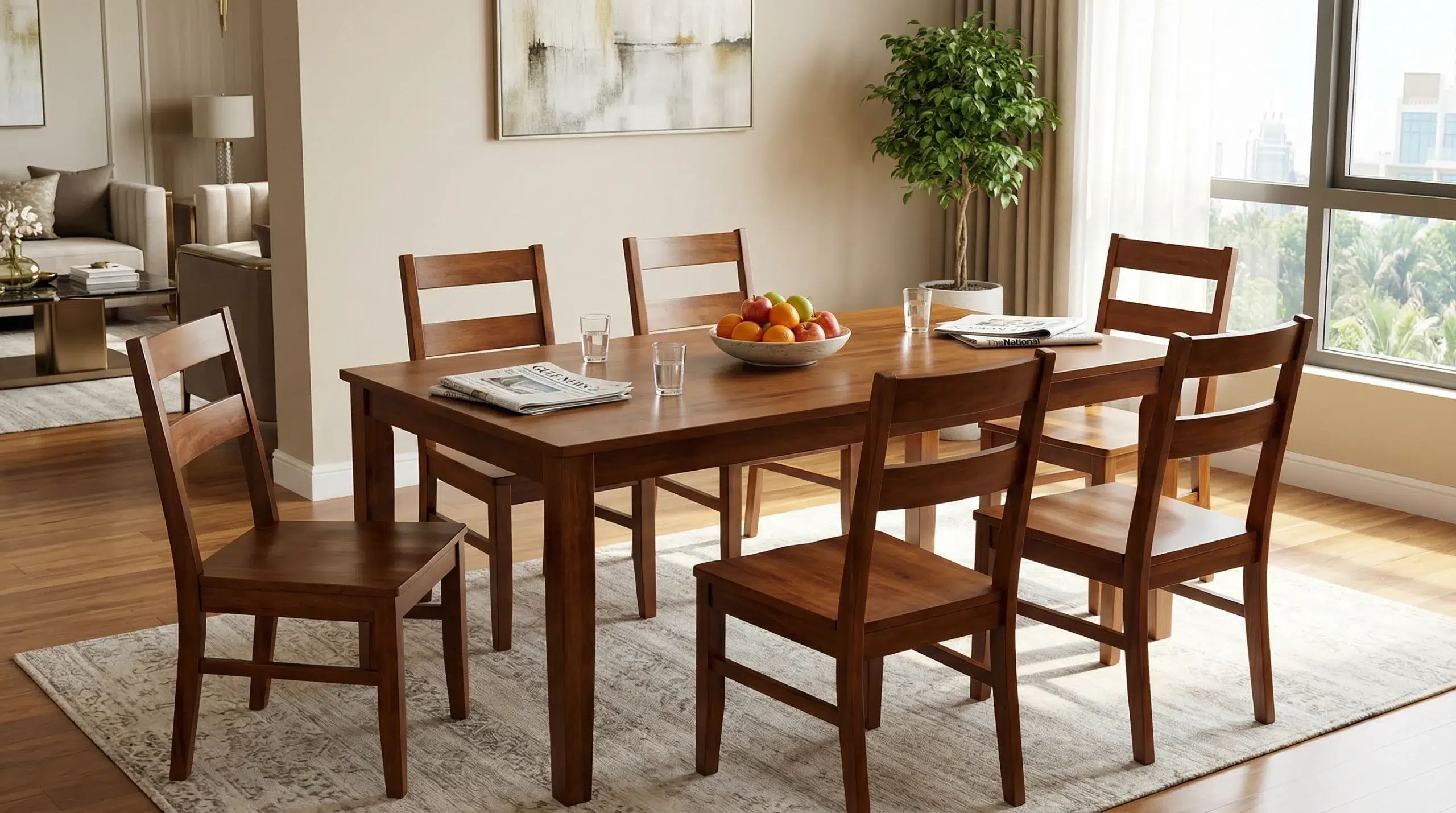 6-seater dining sets brown cherry Dubai villa dining room Karnak Home UAE
