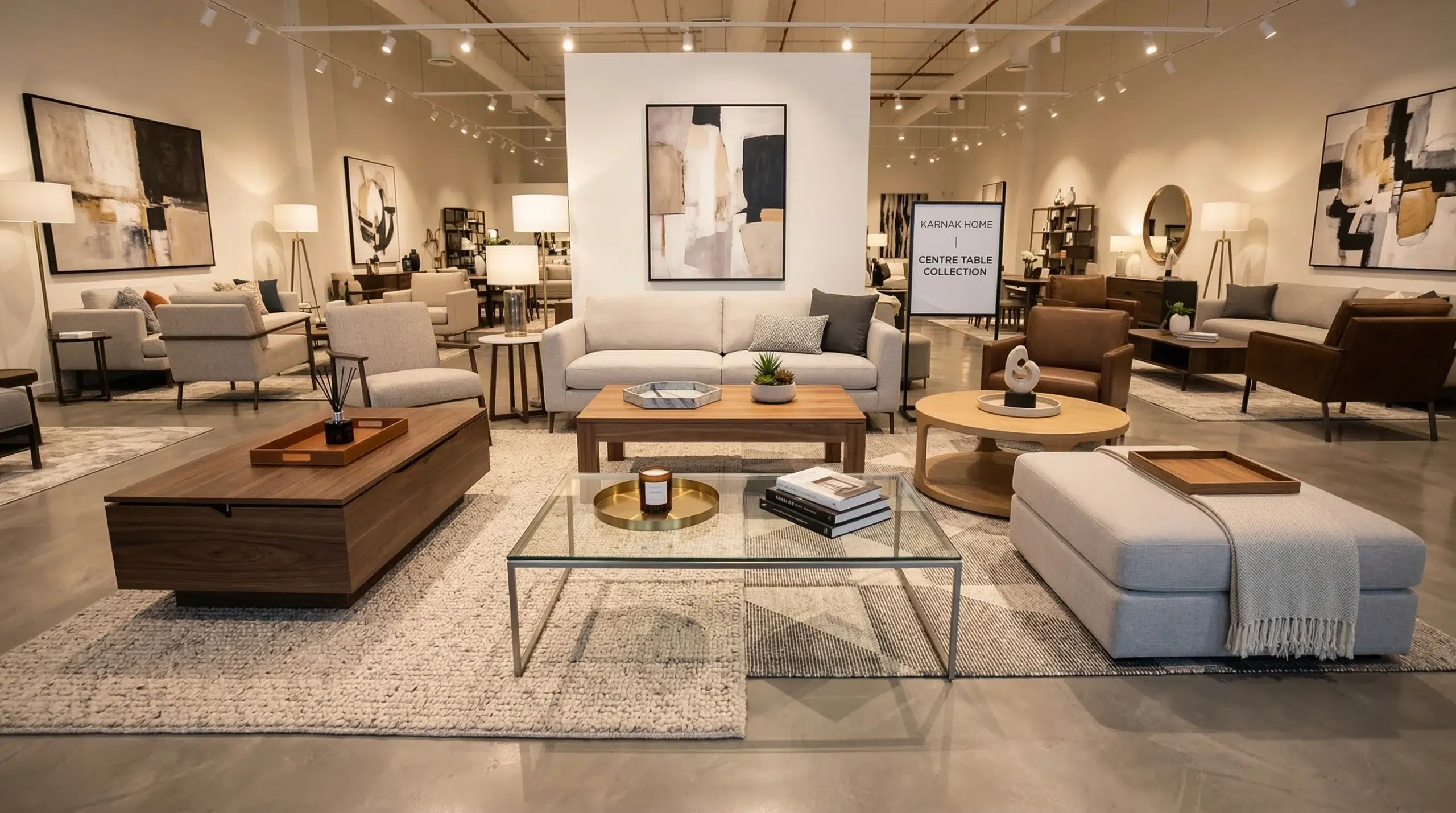 centre table collections Dubai wood glass storage round ottoman modern Karnak Home UAE living room