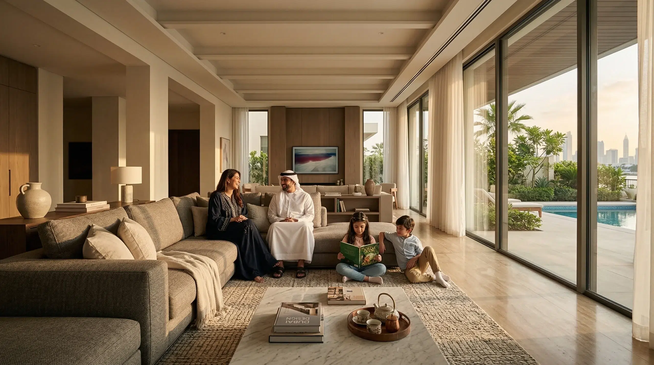 Home furniture Dubai — fully furnished UAE villa living room Karnak Home sofas coffee table TV unit
