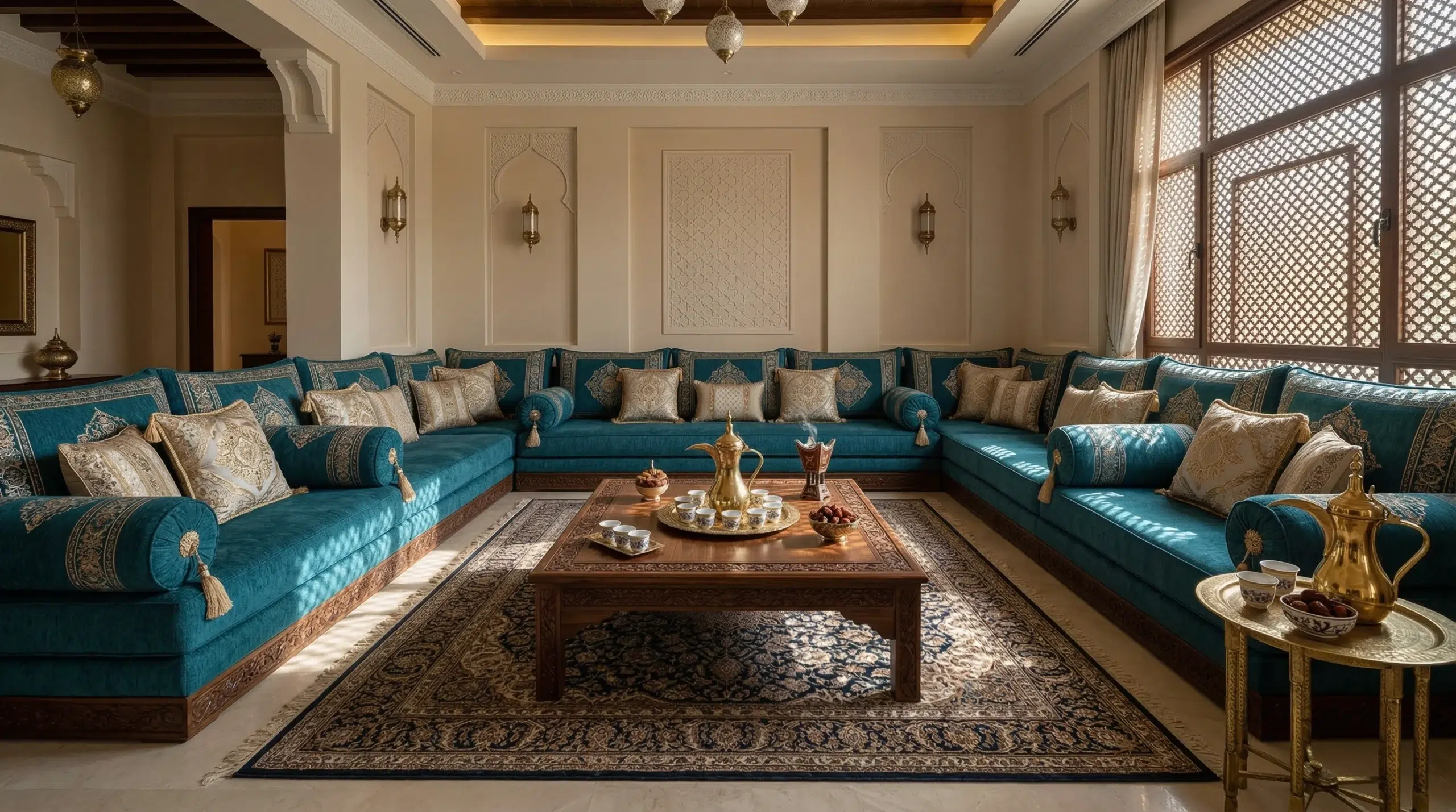 Majlis furniture living room Dubai — traditional UAE majlis seating cushions Karnak Home