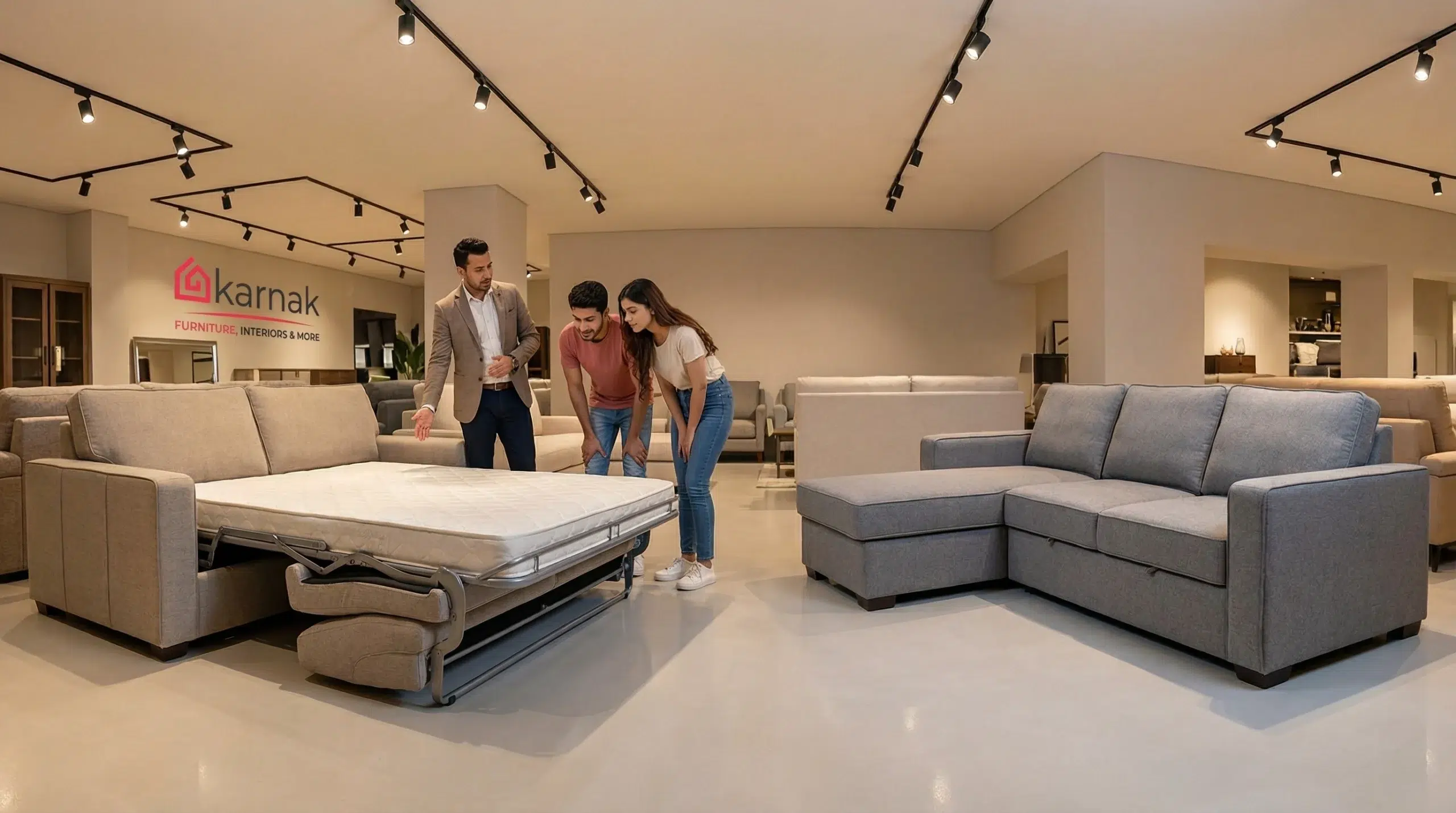 Karnak Home furniture showroom Arjan Dubai sofa beds sofa cum bed on display consultant