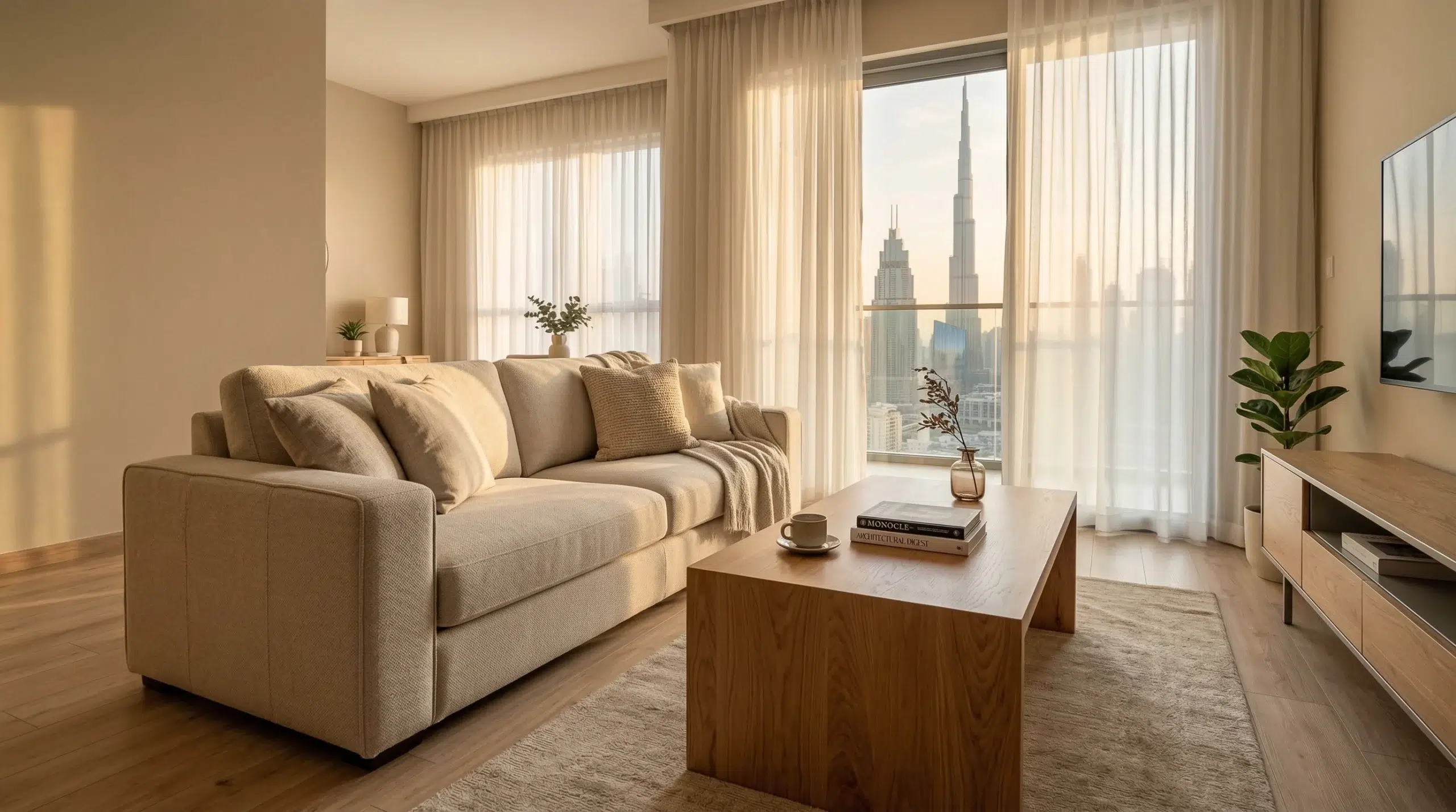 Living room furniture Dubai built for the UAE climate — well-maintained sofa and coffee table in apartment
