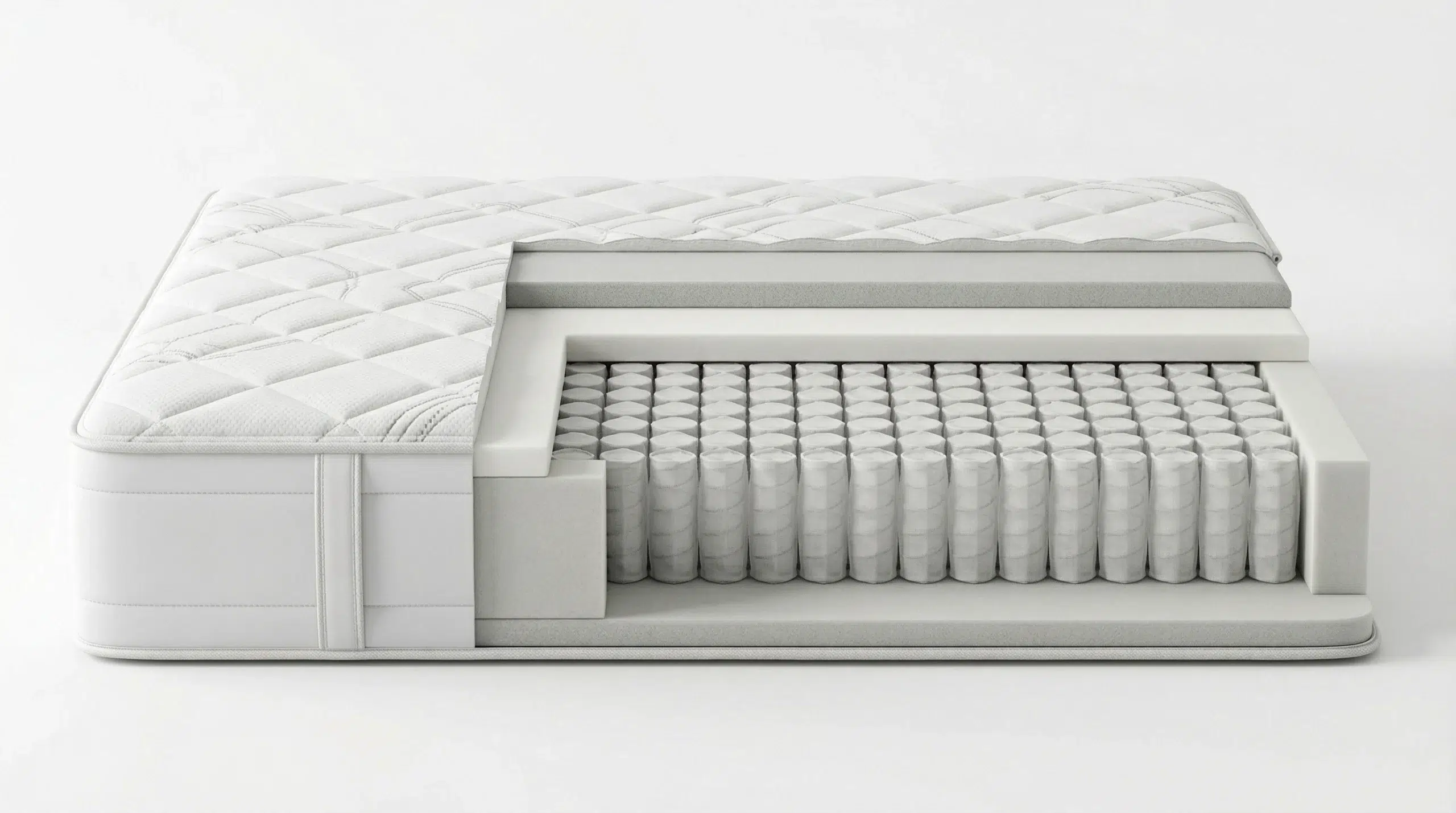 Pocket spring mattress Dubai — cross-section showing individual coils comfort layers UAE Karnak Home