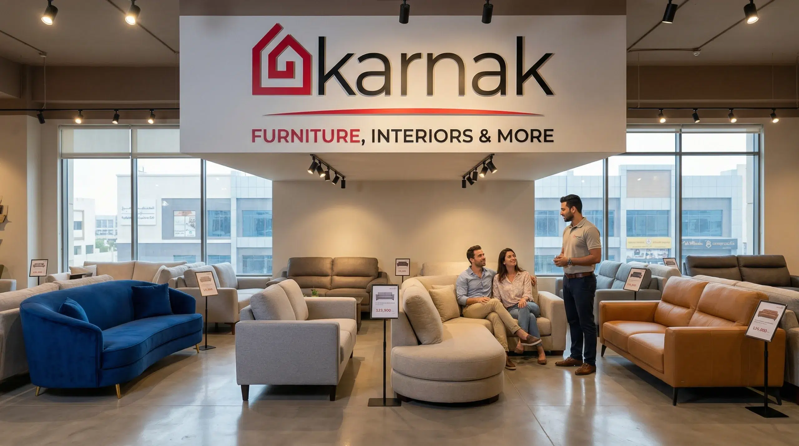 Karnak Home furniture showroom Arjan Dubai loveseats on display consultant