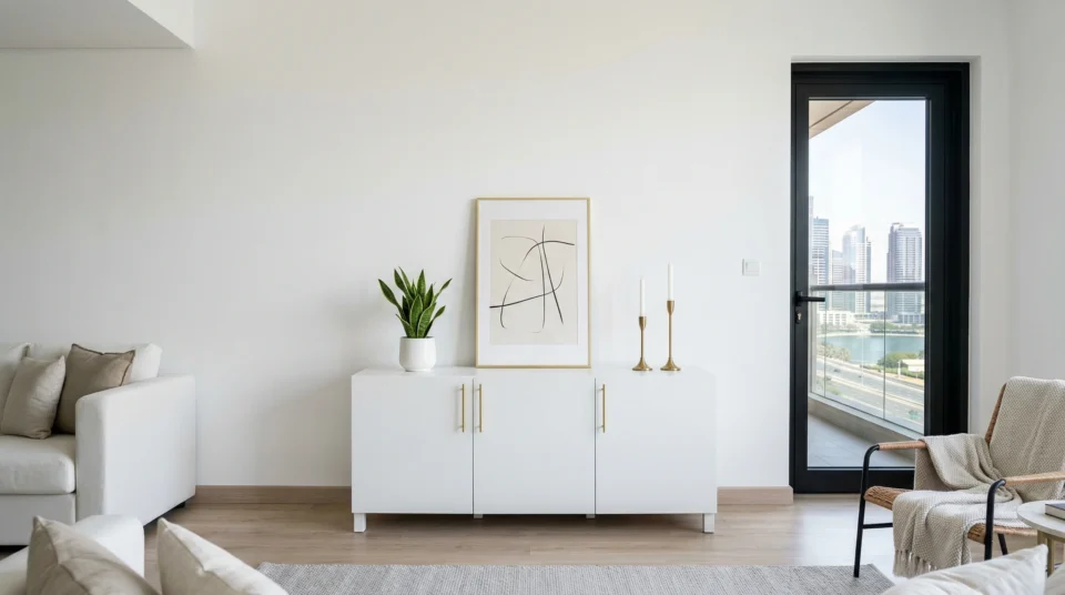Buffet price UAE budget guide — slim apartment sideboard in JLT Dubai, Karnak Home