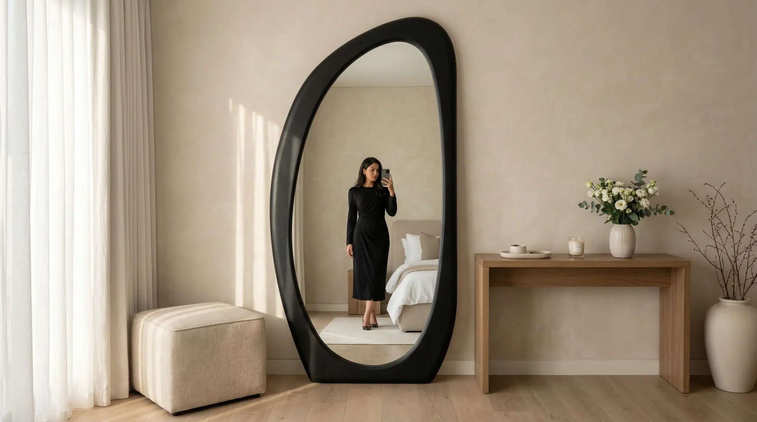 Mirrors Dubai — full-length arched mirror in UAE villa bedroom Karnak Home