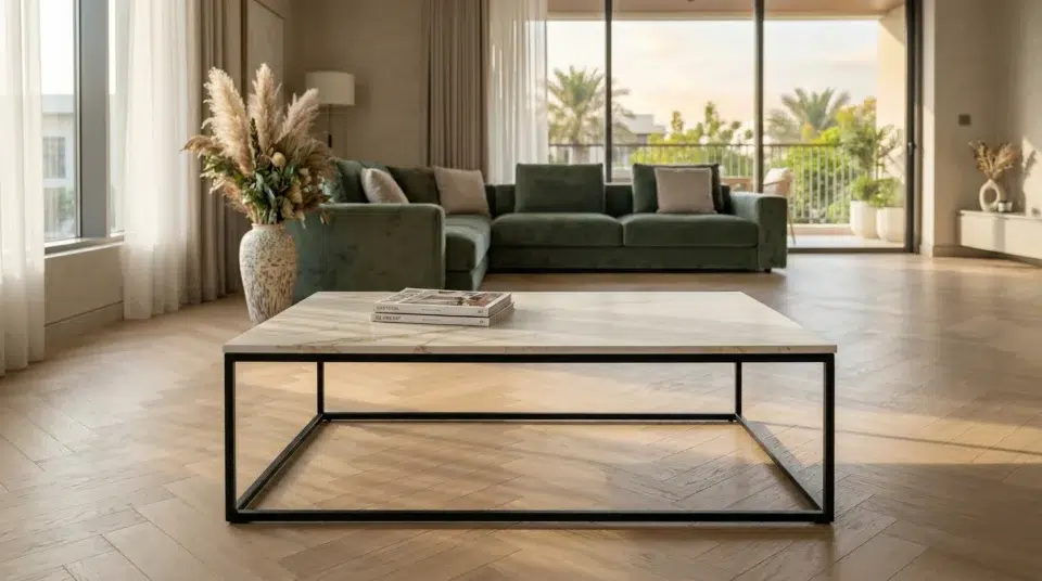 Sintered stone center table trend 2026 UAE in Dubai Hills Estate villa, Karnak Home