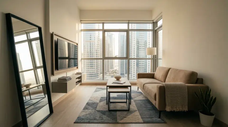 Small living room furniture UAE — space-saving Dubai apartment ideas Karnak Home 2026