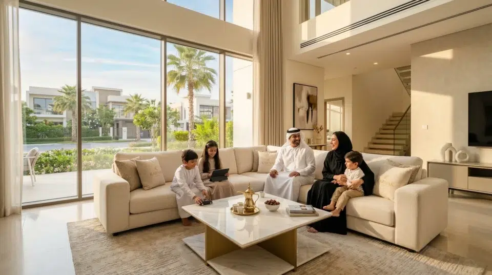 Living room furniture UAE — Karnak Home family villa Dubai 2026