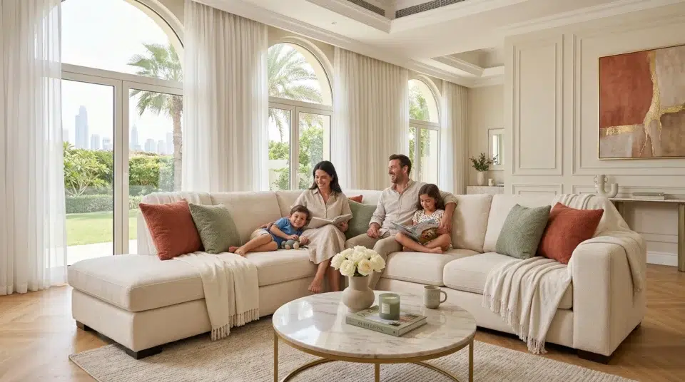 L-shaped corner sofa for Dubai villa living room — Karnak Home UAE