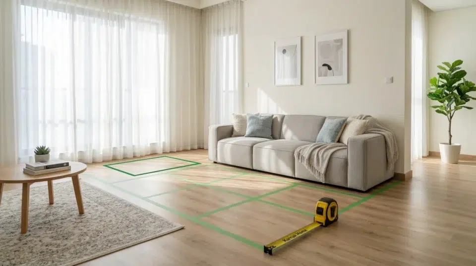 Alt: Accent chair size guide, Dubai apartment measuring floor plan before buying, Karnak Home UAE