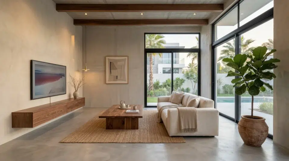 Japandi living room furniture Dubai villa 2026 — Karnak Home minimalist style