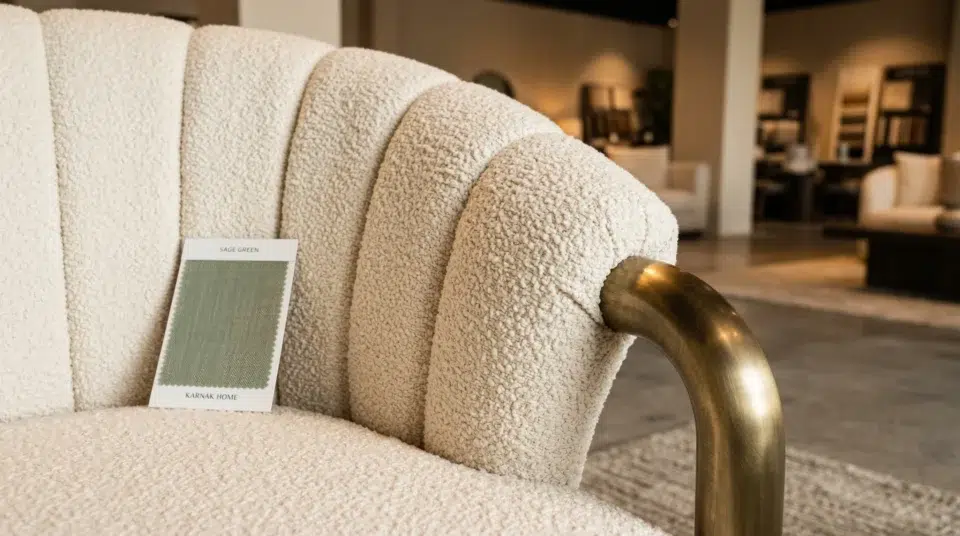 Accent chair bouclé fluted fabric detail UAE showroom quality Karnak Home