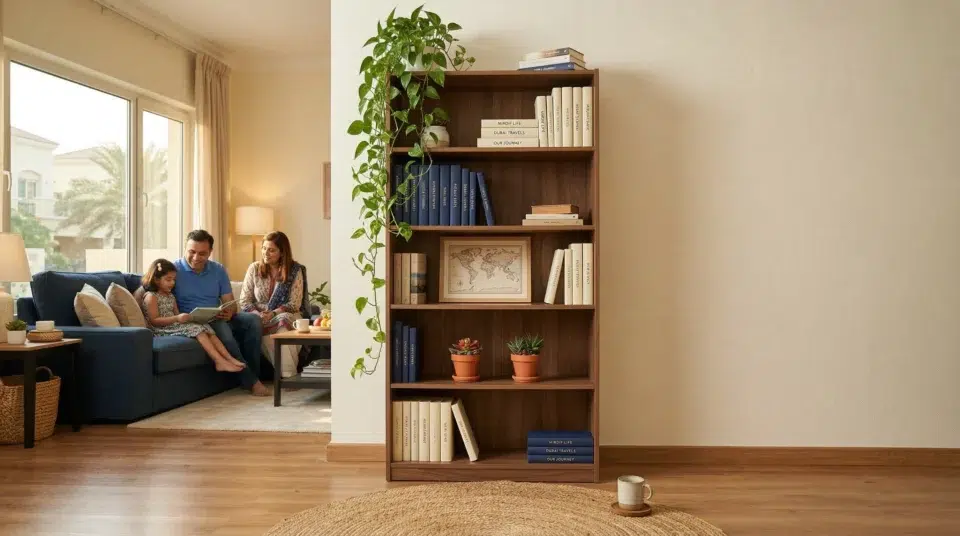 Best value bookshelf UAE wide adjustable walnut bookcase Mirdif Dubai family apartment styled, Karnak Home