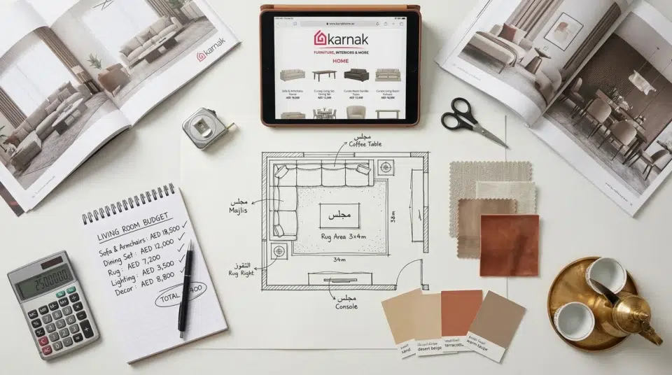Living room furniture budget planning UAE Dubai 2026 — Karnak Home buying guide