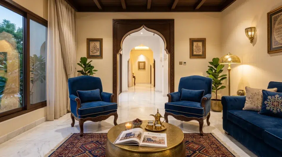 Majlis crossover accent chair trend 2026 Mirdif villa sapphire velvet Karnak Home UAE