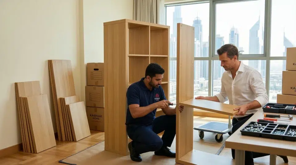Bookshelf tips Dubai modular bookcase clean disassembly Business Bay apartment UAE renter relocation, Karnak Home