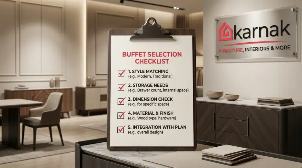 Dining room furniture budget UAE — oak-effect buffet in Discovery Gardens apartment, Karnak Home Dubai