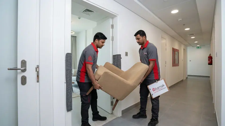 Karnak Home compact accent chair delivery JVC Dubai apartment building professional team UAE