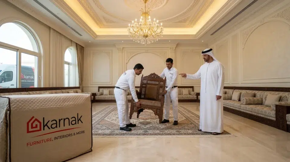Karnak Home Arabic accent chair delivery installation Abu Dhabi villa majlis formal room UAE