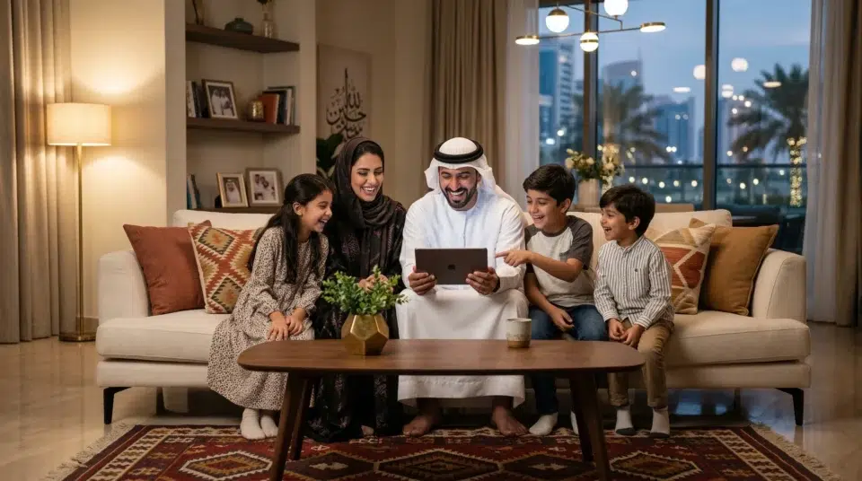 UAE family enjoying living room furniture from Karnak Home Dubai 2026